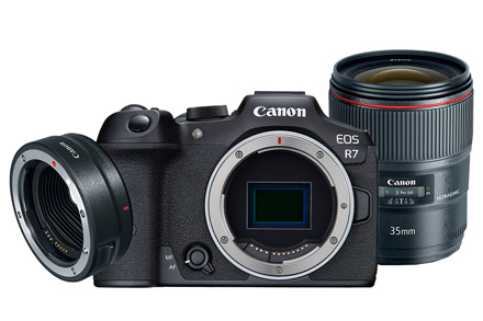 Combo Câmera EOS R7 (CORPO) + Lente EF 35mm F1.4L + Adaptador RF