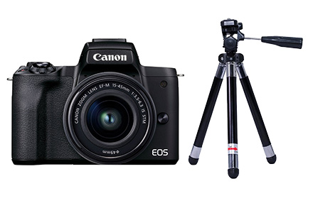 Combo Câmera EOS M50 Mark II com Lente EF-M 15-45mm + Mini Tripé para Câmera Greika WT-2881