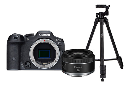 Combo Câmera EOS R7 (CORPO) + Tripé + Lente RF 50mm f/1.8 STM