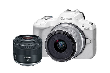 Combo Câmera EOS R50 Branca com Lente RF-S 18-45mm + RF 35mm f/1.8 Macro