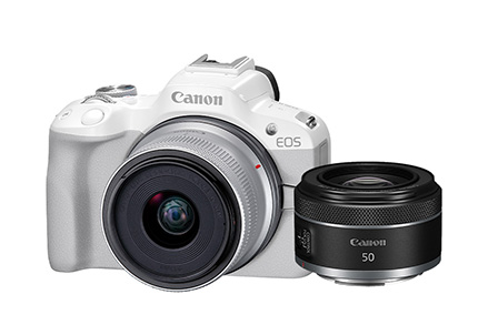 Combo Câmera EOS R50 Branca com Lente RF-S 18-45mm + Lente RF 50MM F1.8 STM
