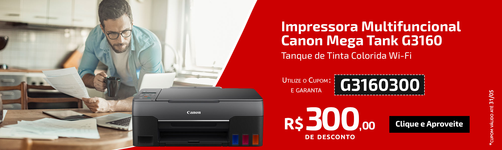 Impressora Multifuncional Canon Mega Tank G3160