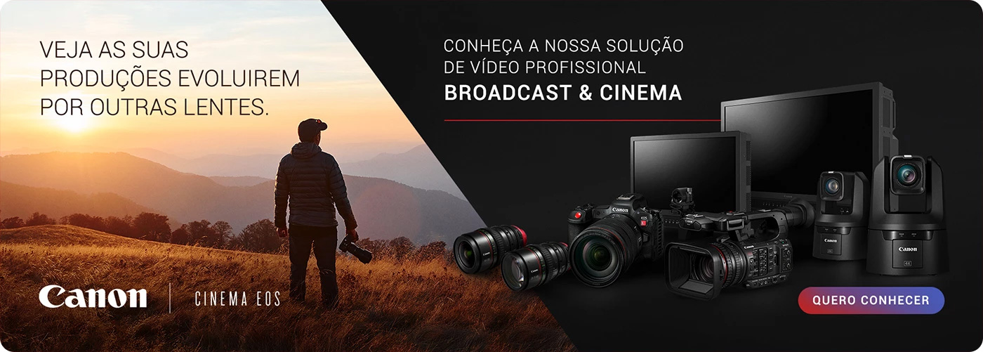 Banner chamada para uma página dedicada a linha de cinema da Canon